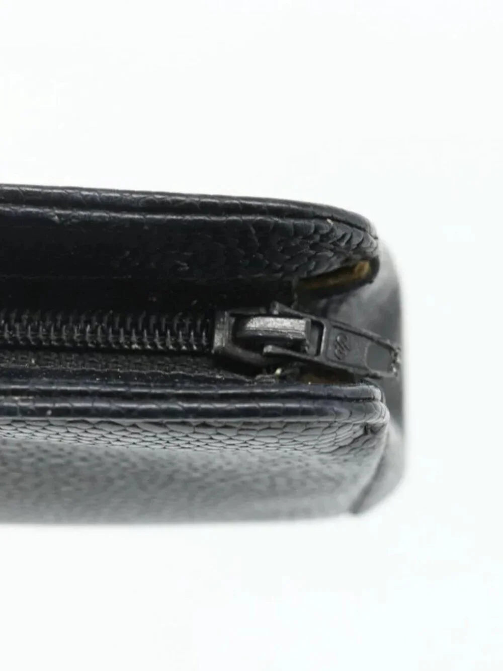 CHANEL Coin Purse Grained Calf Skin Black Gold CC Auth bs34754